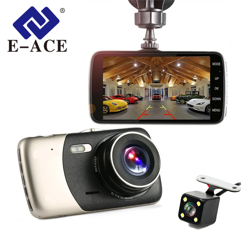 

E-ACE Car DVR Dual Lens IPS 4.0 Inch Svreen Full HD 1080P Night Vision Car Camcorder DVRs Video Recorder Registrator Dash Cam