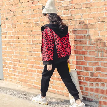 

boutique outfits children's sets coat +pants 2 pieces 2018 kids clothes leopard autumn winter