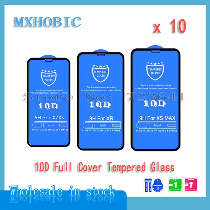 

10pcs 10D Full Cover Protection Tempered Glass For iPhone X XS 11 Pro Max XR 8 7 6 6S Plus Screen Protector Protective Film