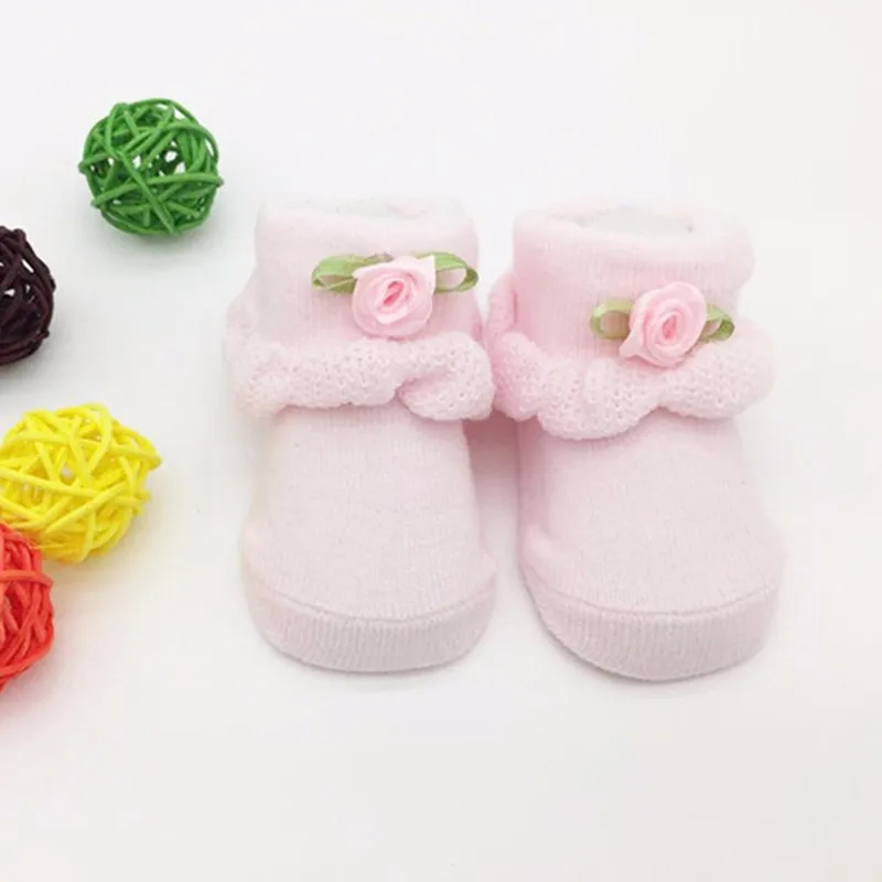 Милый цветок Детские носки хлопок кружева для маленьких девочек носки мягкие теплые носки для новорожденных для девочек Демисезонный 0-6 м для маленьких девочек Костюмы