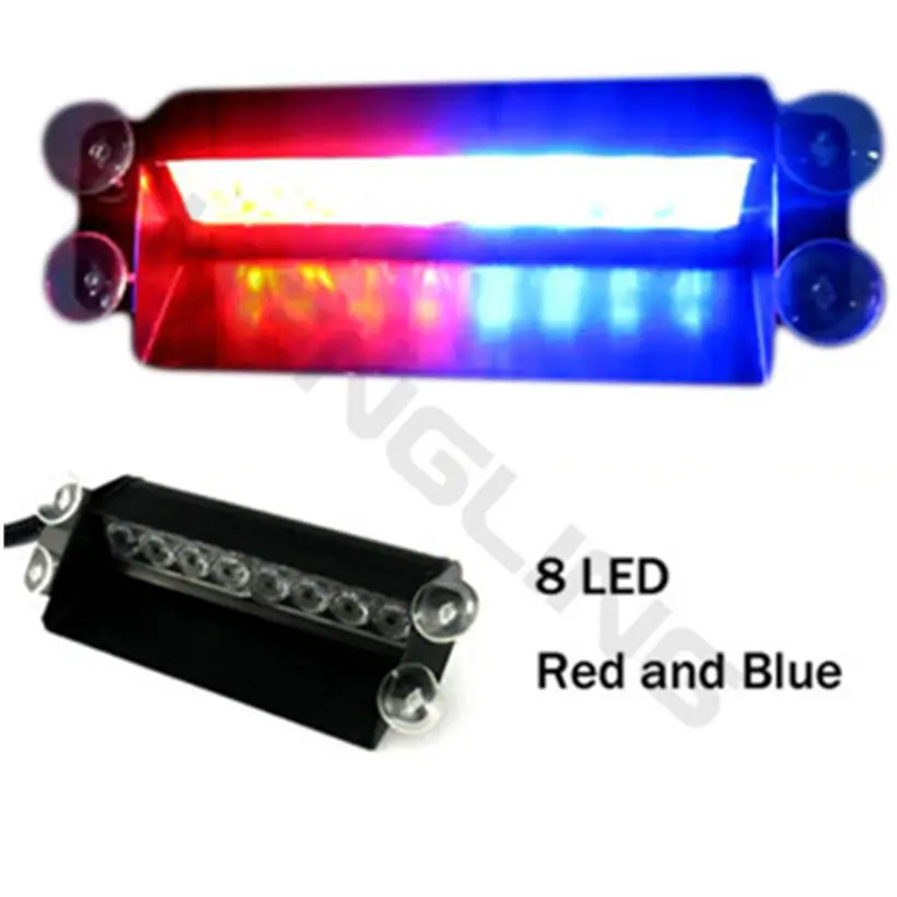 

Red & Blue 8 LED High Intensity Law Enforcement Emergency Hazard Warning Strobe Lights For Interior Roof / Dash / Windshield