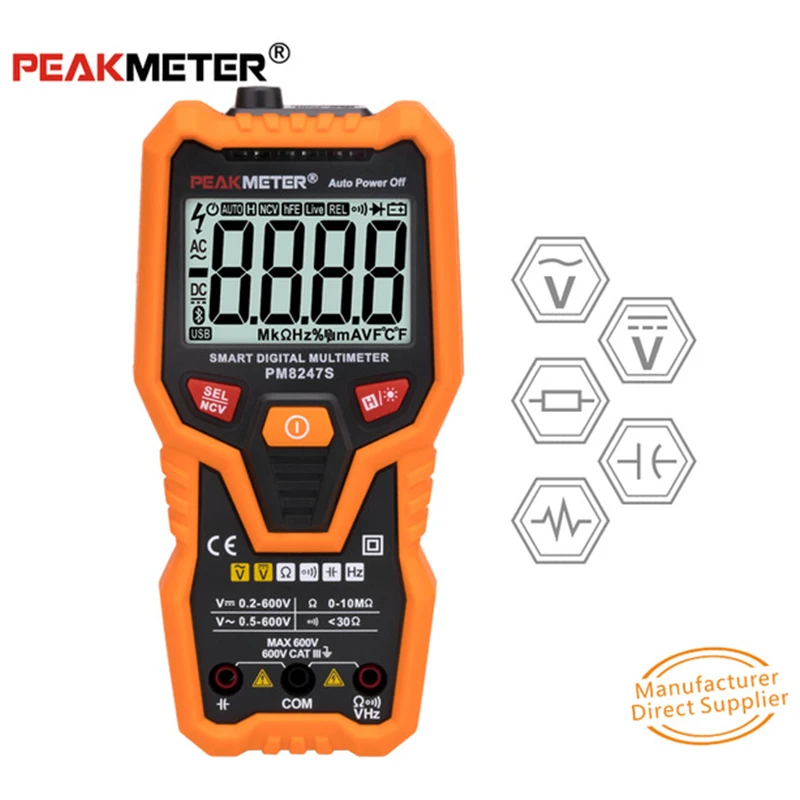 SHGO PEAKMETER PM8247S Smart Auto диапазон Professional Цифровой мультиметр Вольтметр с НТС частота