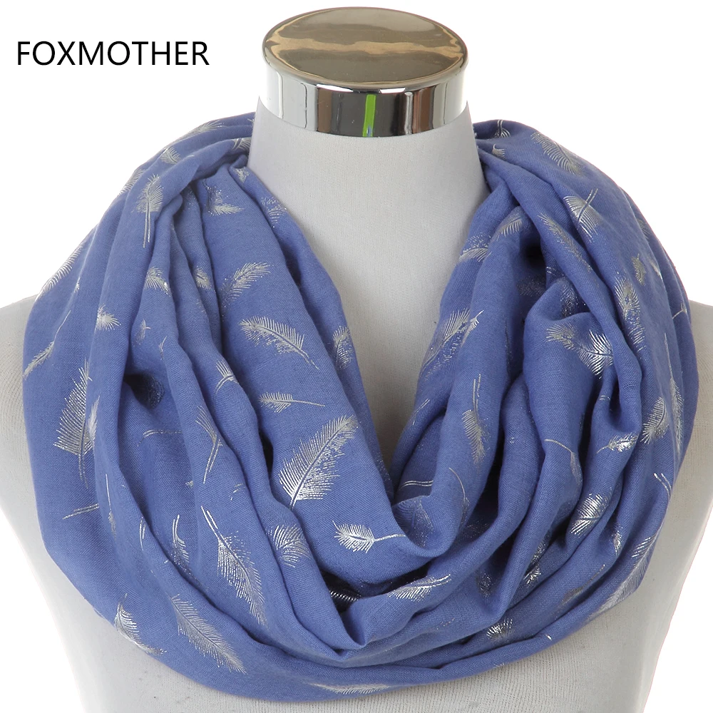 FOXMOTHER модные женские белые темно-синие желтые бронзовые фольга Серебряное перо кольцо шарфы шейный шарф блестящий платок