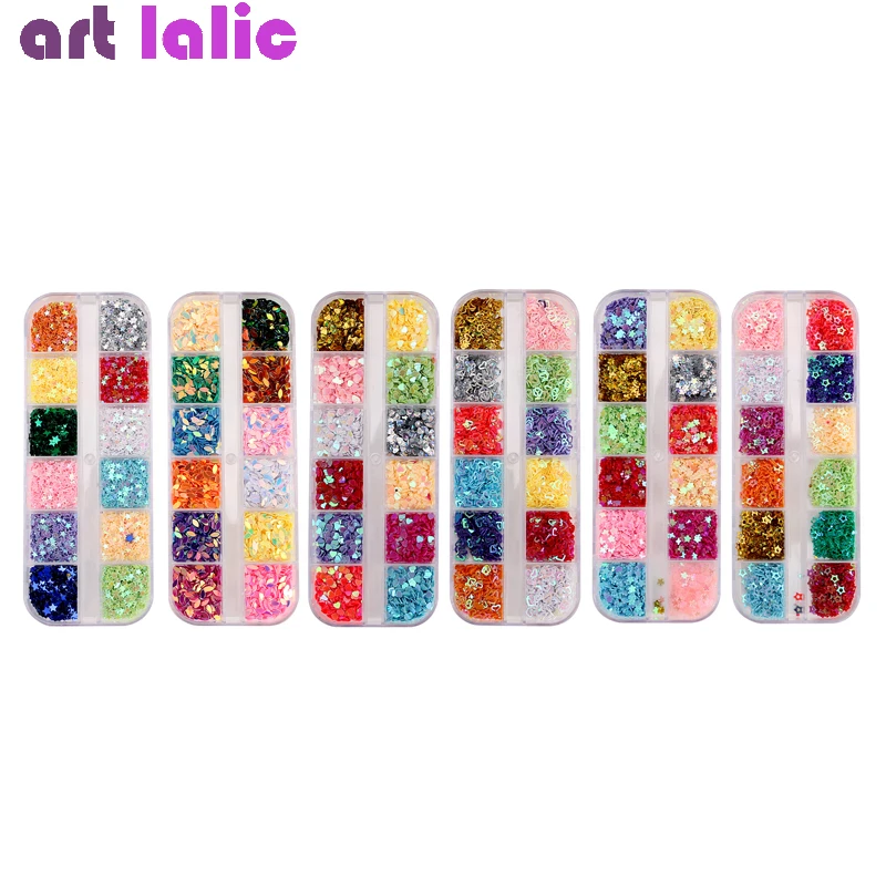 متعددة اللون مسمار الترتر 3D قارب زهرة القلب ستار DIY الجوف الأشكال برشام بريق الترتر مسمار الفن زينة اكسسوارات