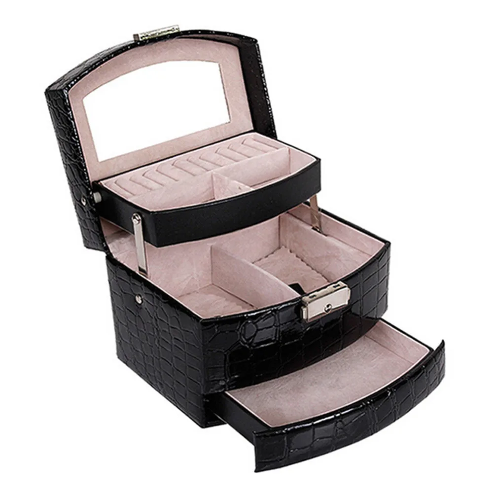 High Grade Jewelry Display Box 3 Layers Ring Necklace Jewelry Carrying