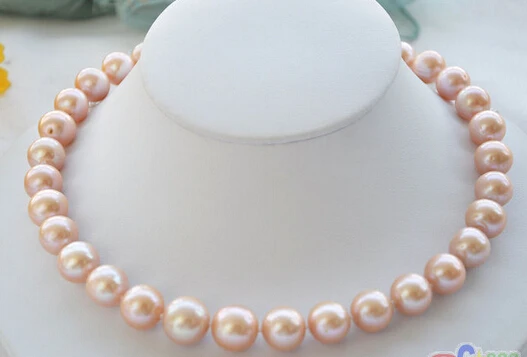 

Wholesale fast 100% Natural jewelry Lustre AA++17" 13mm ROUND PINK PEARL NECKLACE 14KGPT