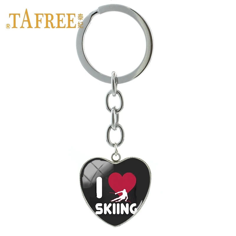

TAFREE I love skiing heart-shaped pendant keychain sports enthusiasts souvenirs decorative pendant key chain jewelry SG03