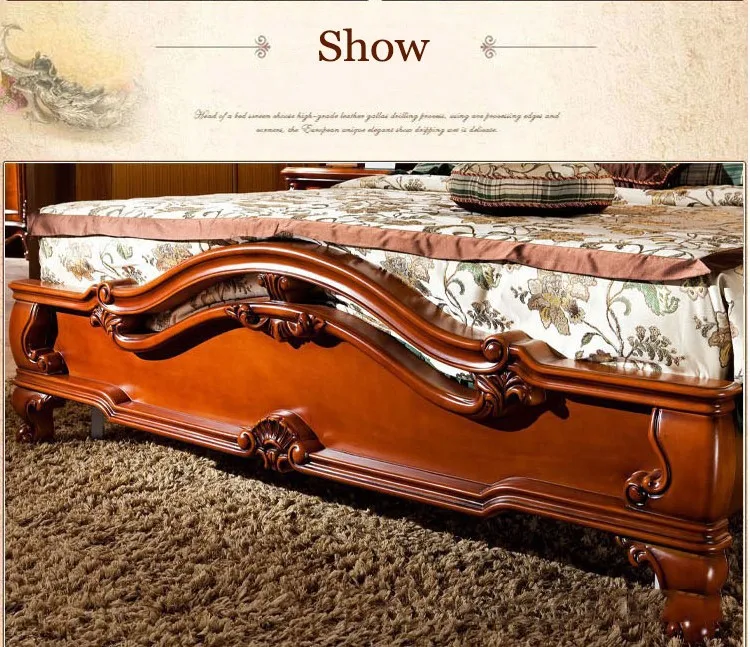 Современная Европейская кровать из массива дерева модная резная кожа французский американский стиль мебель для спальни d1413
