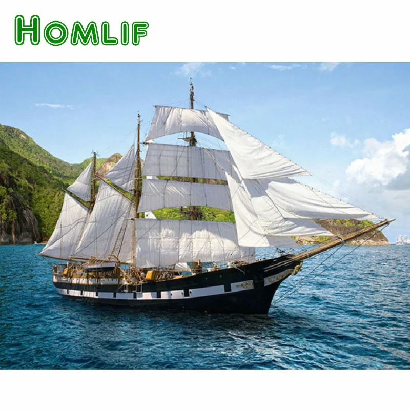 HOMLIF DIY Diamond painting moon diamond embroidery Sea sailboat