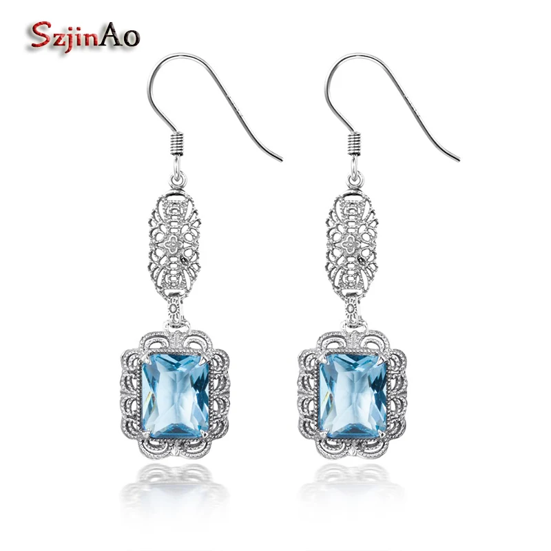 Серьги Szjinao в этническом стиле из серебра 925 пробы с аквамарином|earrings bridal|earrings
