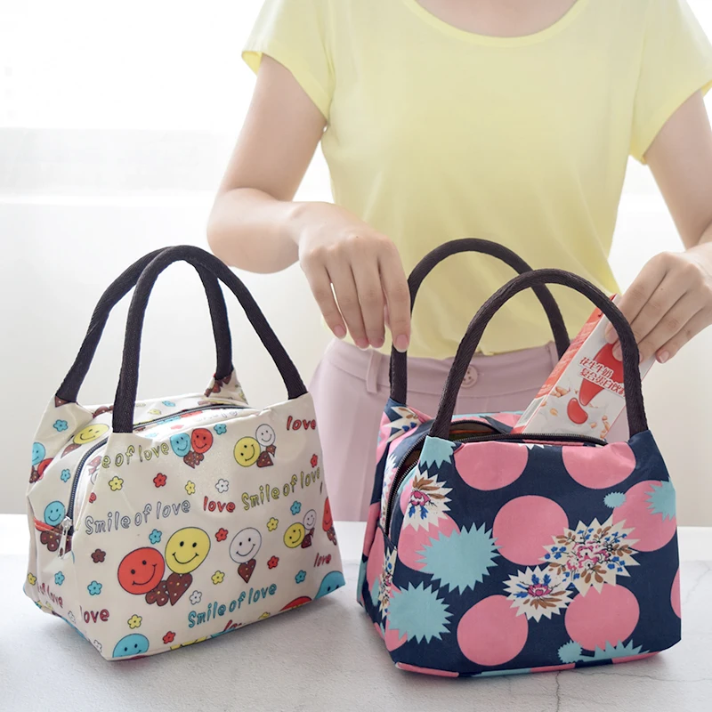 Flowers Pattern Portable Women font b Lunch b font font b Bag b font Lady Food