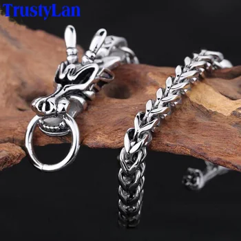

TrustyLan Never Fade Stainless Steel Bracelet Men Luxury Cool Dragon Head Mens Bracelets & Bangles 2018 Jewelry Brazalet Armband