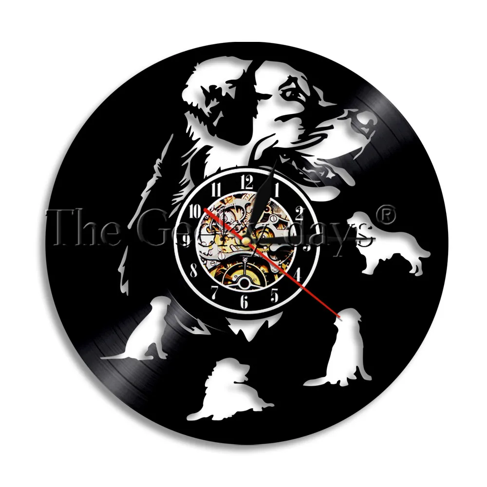 

1Piece Labrador Golden Retriever Dog Vinyl Record Wall Clock House Pet Decoration Wall Clock Pug Animal Wall Art Dog Lover Gift