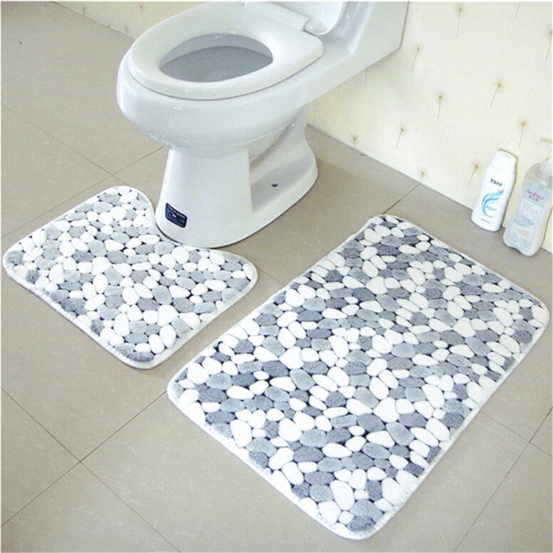 2pcs/Set Bathroom Rug Set Soft Non-Slip Bath Mats Toilet Washable Mat 
