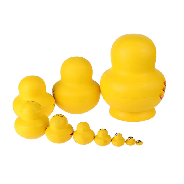 10pcs/Set Duck Pattern Wooden Matryoshka Dolls Handmade Russian Nesting