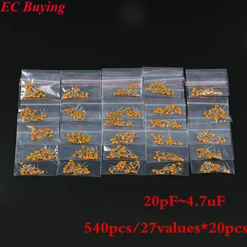 

27values*20pcs =540pcs Multilayer Monolithic Ceramic Capacitor Kit 50v 20pF~4.7uF 1uf 4.7uf 470nf 680pf 100pf 330pf 10nf