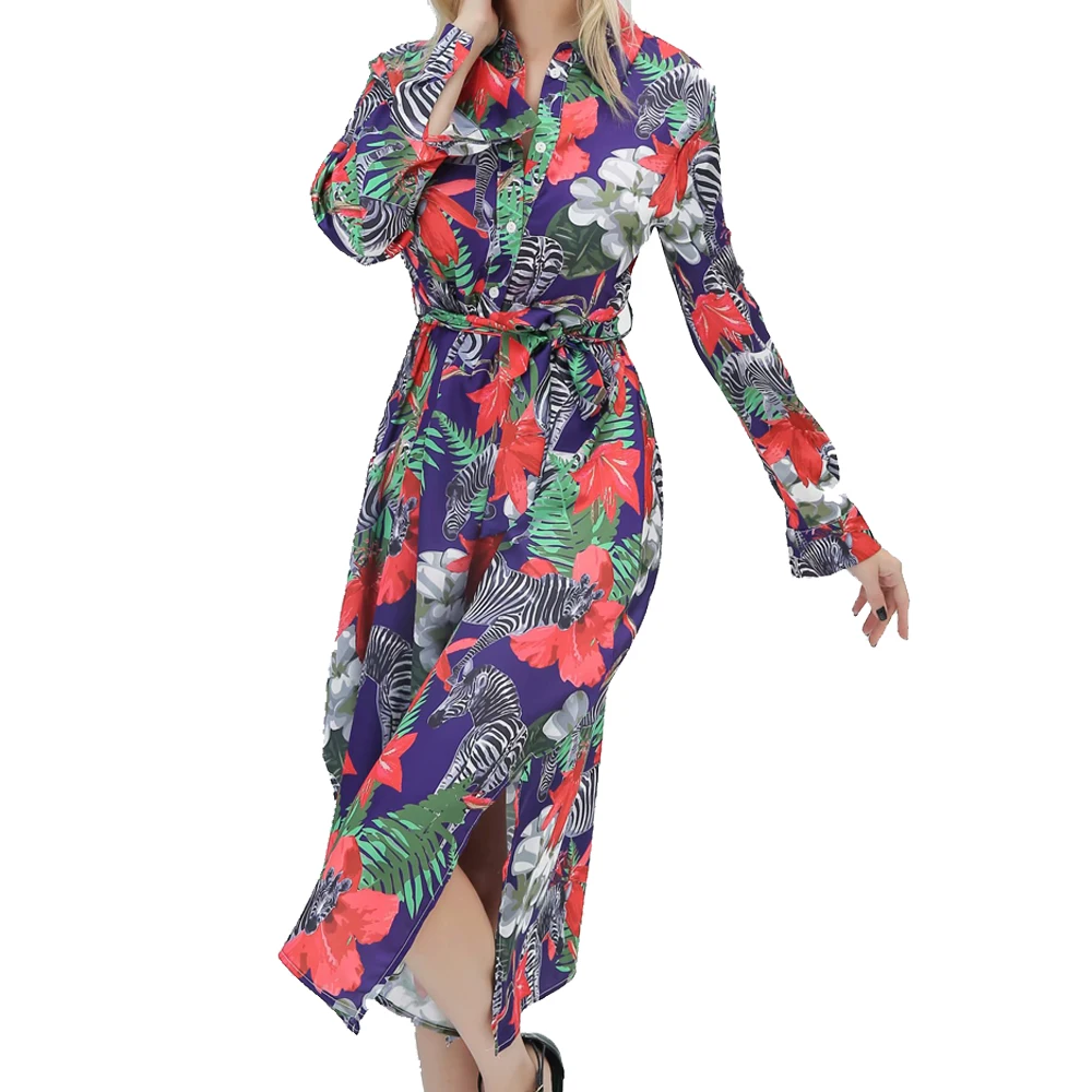 

2019 za summer Women floral print shivering dresses print pleated lapel collar Dress Bohemia Women vestidos
