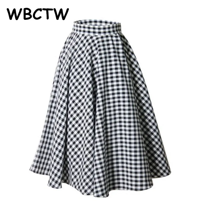 WBCTW 9XL 10XL плюс размеры плед юбки для женщин Высокая талия Винтаж миди длина качели