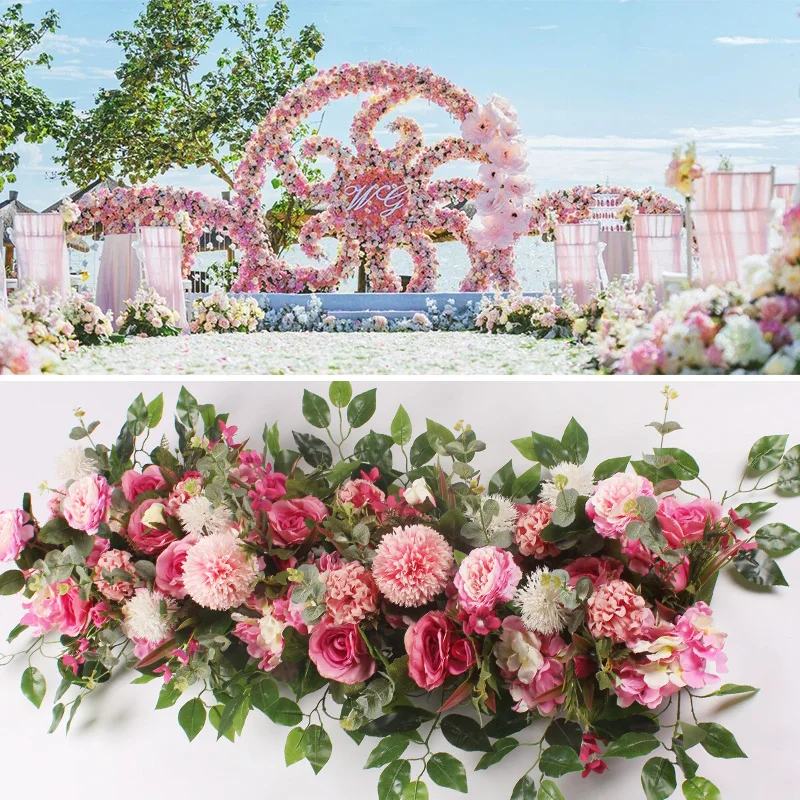 

50*100Cm Custom Wedding Flower Wall Arrangement Supplies Silk Peony Artificial Flowers Row Decor for Wedding Iron Arch Backdrop