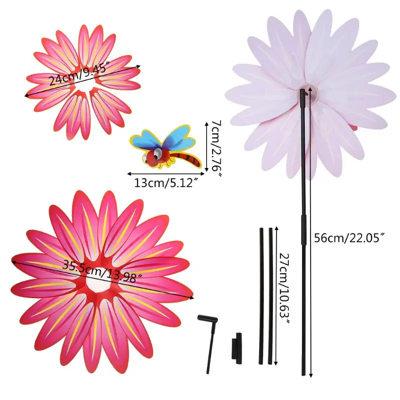 Двухслойные ветряные игрушки в виде ветряной мельницы, красочные вращающиеся Цветочные вертушки, украшения сада, Мультяшные милые насекомые, вечерние