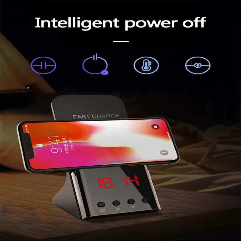 

10W Qi Fast Wireless Charger Qi Standard Wireless Charging with Alarm Clock Stand for IPhone X XS Max 7 8 Samsung Galaxy S8 S9