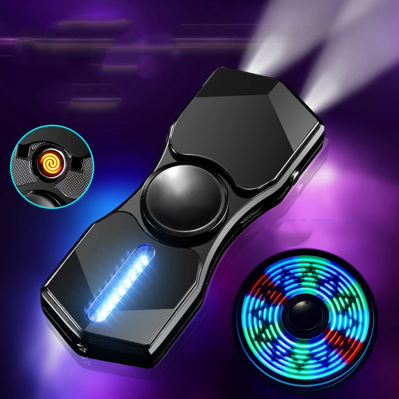 

2019 Multiple patterns Flash glare LED Hand Spinner Electronic Cigarette Lighters Flameless USB Electric Charging Plasma Lighter