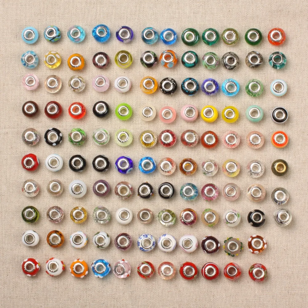 

14mm mixed 50 pcs 40-50 Different charm 925 silver New design fashionable charms Murano Glass Beads Fits Pandora Charms js631