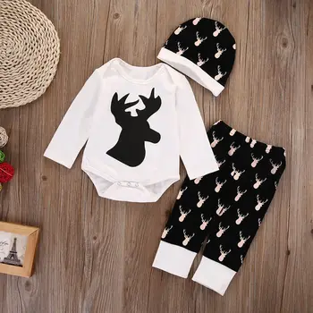 

Newborn Infant Baby Girls Clothes Deer Tops Romper Pants Legging Hat Outfits Set 0-18M