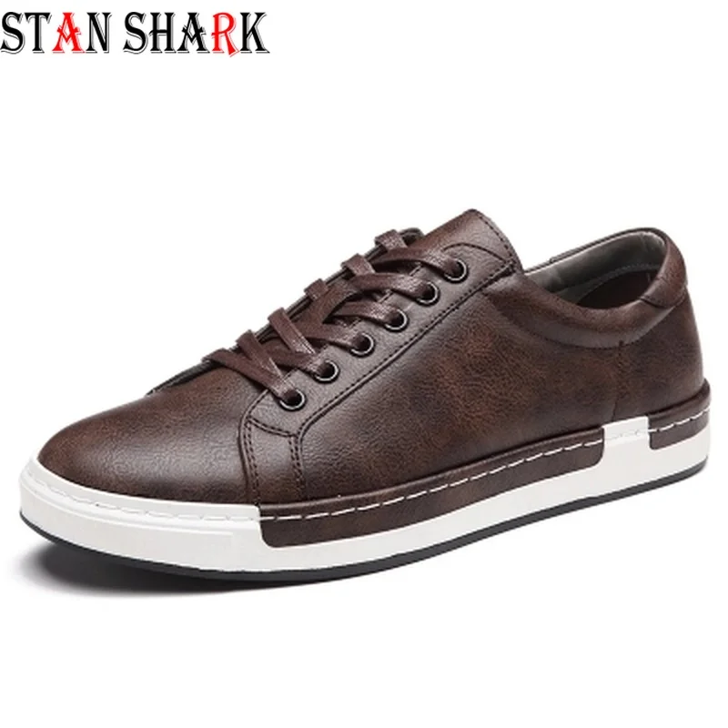 

New Luxury Men Leather Sneakers Lace Up Flats Male Casual Shoes Men Autumn Footwear PU Leather Loafers Chaussure Homme SZ 38-46