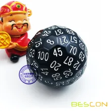 Bescon многогранные кости 100 сторон кости, D100 штампы, 100 сторонний кубик, D100 игровые кубики, 100 сторонний кубик черного цвета