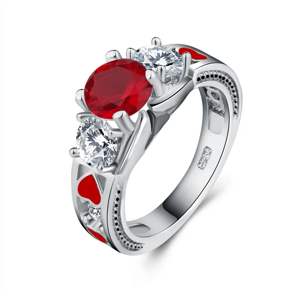 

Red Heart Zircon Engagement Rings for Women 925 Silver Wedding Rings Female Flower Vine Shape Crystals Fashion Jewelry