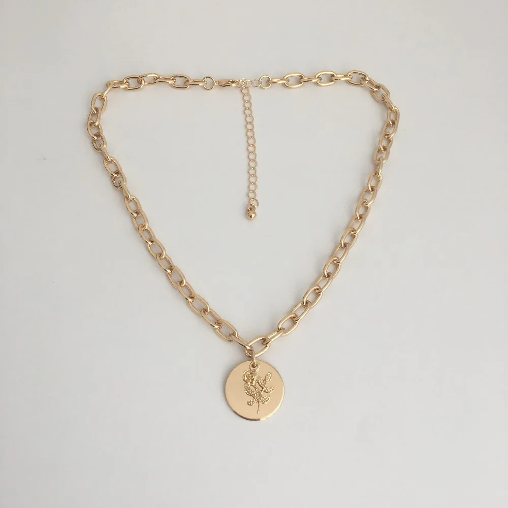 

FASHION JEWELRY GOLD COLOR PLATING ROSE AND ROUND DISC OVERLAP PENDANT NECKLACE FOR WOMEN GIRL