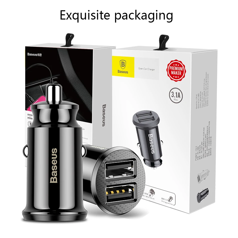 

Baseus Mini USB Car Charger for Mobile Phone Tablet GPS 3.1A Fast Charger Car Charger Dual USB Car Phone Adapter for Car Charger