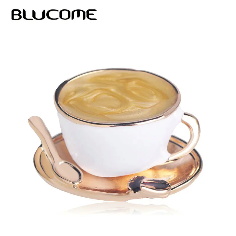Женская/Мужская брошь в форме кофейной чашки Blucome белая ложки аксессуар для