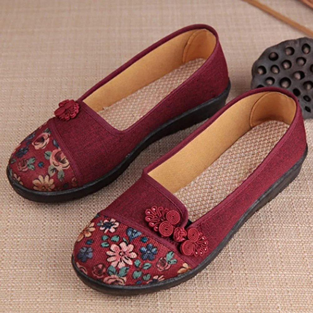 

Women Shallow Broken Flower Round Toe Anti Skidding Cloth Shoes Casual Shoes