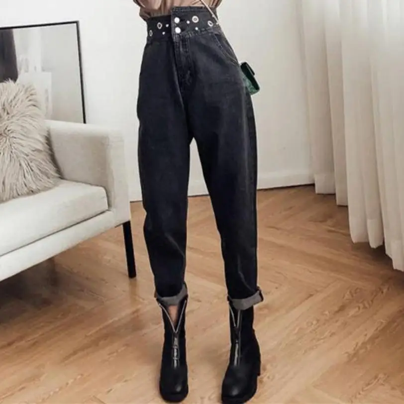 

plus size 5XL!Wome Casual High Waist Jeans 2019 Autumn Winter Boyfriend Loose Jeans Femme Streetwear harem Pants