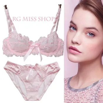 

Summer Ladies Lace Embroidered Bra Ultra-thin Transparent Large Size Bra Set Gathered Breathable Bra Set