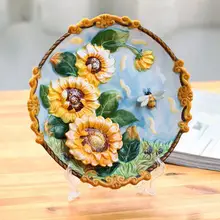 Креативный фарфор подсолнечника декоративная плоская тарелка для висящая керамическая ваза рельефная ручная раскрашенные тарелки креативный свадебный подарок