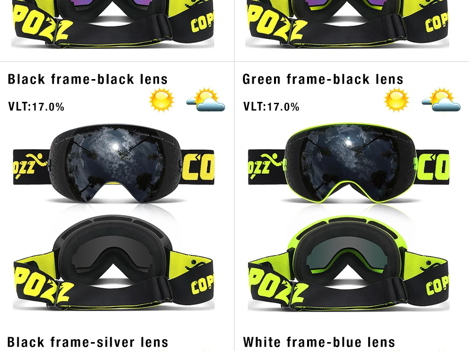 COPOZZ лыжные очки с Чехол с противоскользящим ремешком для взрослых UV400 противотуманные лыжные очки для мужчин и женщин сферические лыжные очки для сноуборда