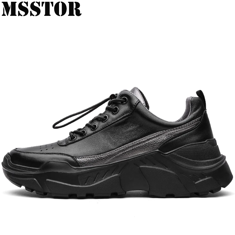 

MSSTOR 2018 Black Running Shoes Man Brand Genuine Leather Casual Fashion Men's Sport Shoes Athletic Walking Sneakers For Male
