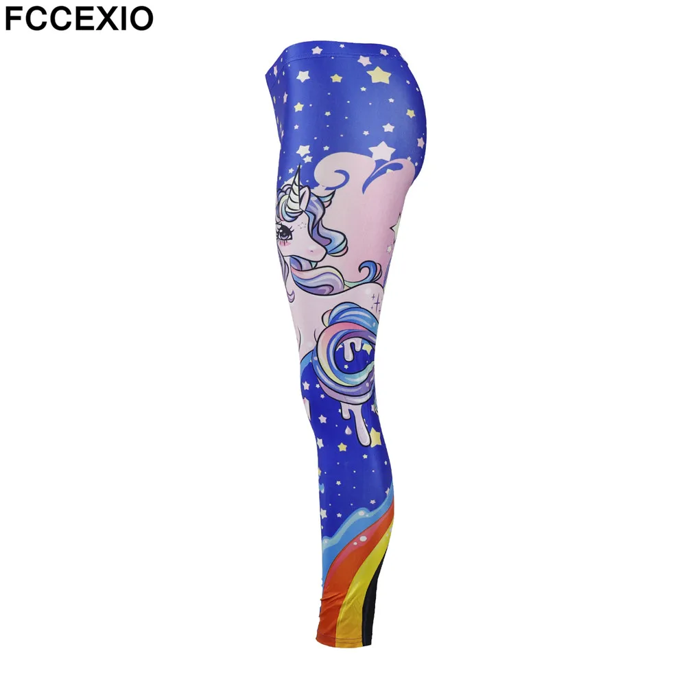 FCCEXIO 2019 Galaxy для женщин леггинсы для Kawaii с принтом единорога Leggin очень эластичные тренировки Женский Фитнес Легинсы размер плюс Леггинс