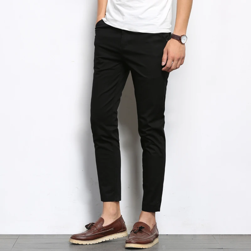 Мужские повседневные хлопковые брюки Весна Лето Новая мода Slim Fit прямые мужские брюки плюс длина лодыжки брюки платье-стретч брюки мужские