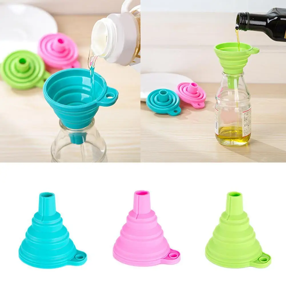 

Kitchen Tools Folding Collapsible Silicone Funnel Practical Heat Of Oil Liquid 1pcs Mini Foldable Portable Household Dispensing