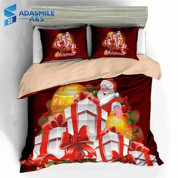 

Cartoon Santa Clause Gifts Red Bedclothes Children Duvet Cover Set Pillowcases Bed Cover Kids Christmas Bedding Set US Twin