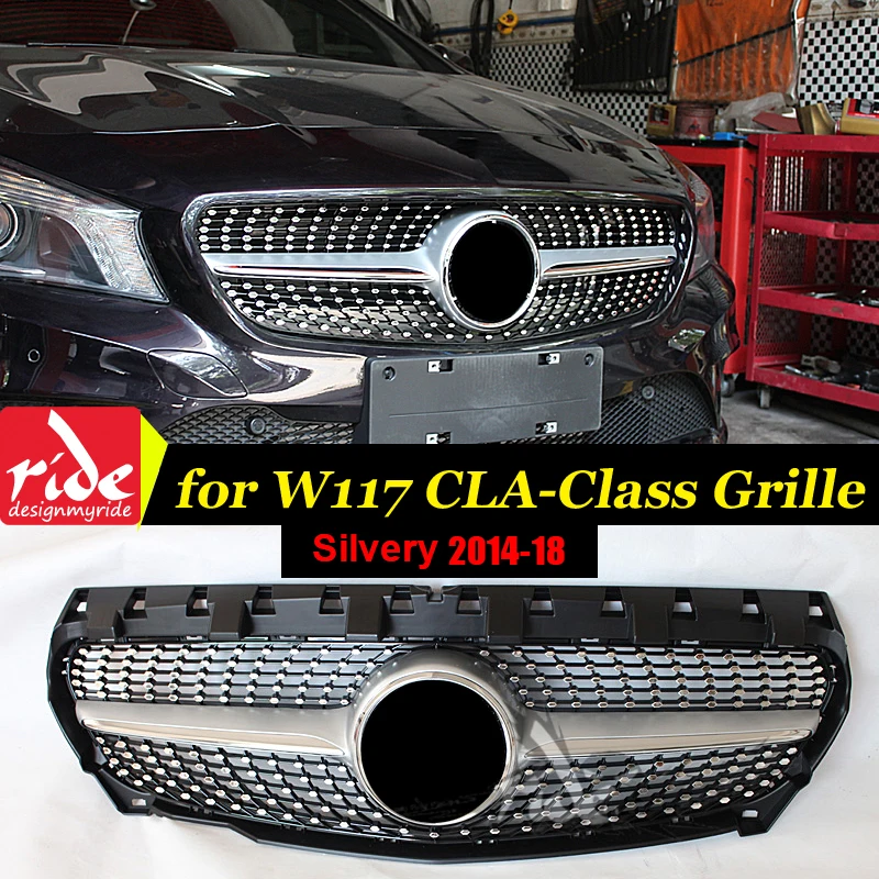 W117 Алмазная Передняя решетка ABS серебро для merceesmb CLA класс Cla180 Cla200 Cla250 Cla45 без знака