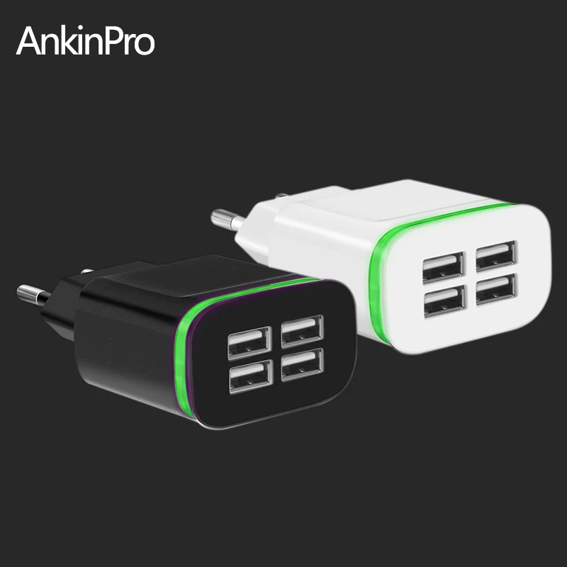 

CinkeyPro Universal 4-Ports Travel Wall USB Charger For iPhone 6 5 Samung Mobile Phone Charger Adapter LED Light EU Plug 5V 4A
