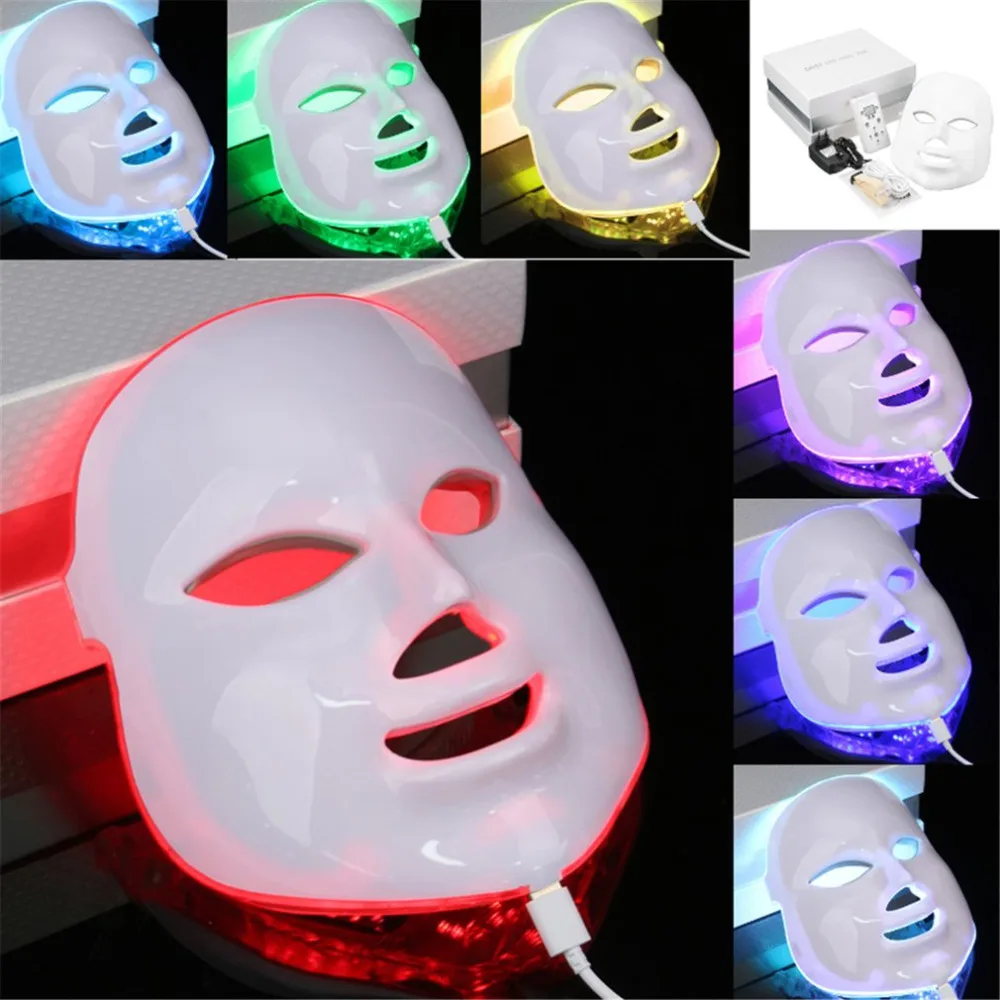 7 цветов Светодиодная маска для лица светодиодный маска для лица Электрический массаж лица Омоложение терапия против старения отбеливание