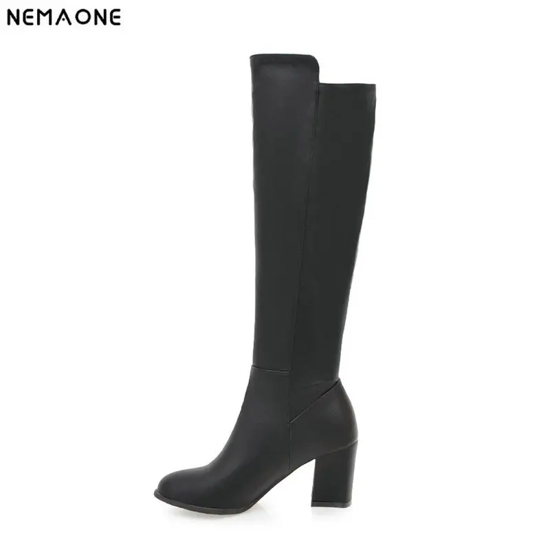 

New high heels women knee high boots office ladies dress boots black white spring autumn rouned toe shoes woman large size 43