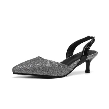 

B2-7 DF Size 34-46 Ladies Sequined Pointed Toes Sandals Female Elegant Shallow Sandal Woman High Heels Shoes Women Summer Shoe
