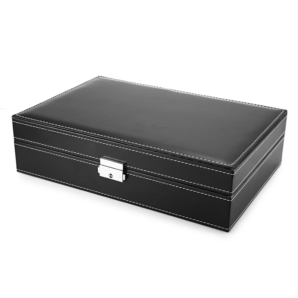 2 In 1 8 Watch Box Grids+3 Mixed Grids PU Leather Watch Case Storage Organizer Box Luxury Jewelry Ring Display Watch Boxes Black (3)